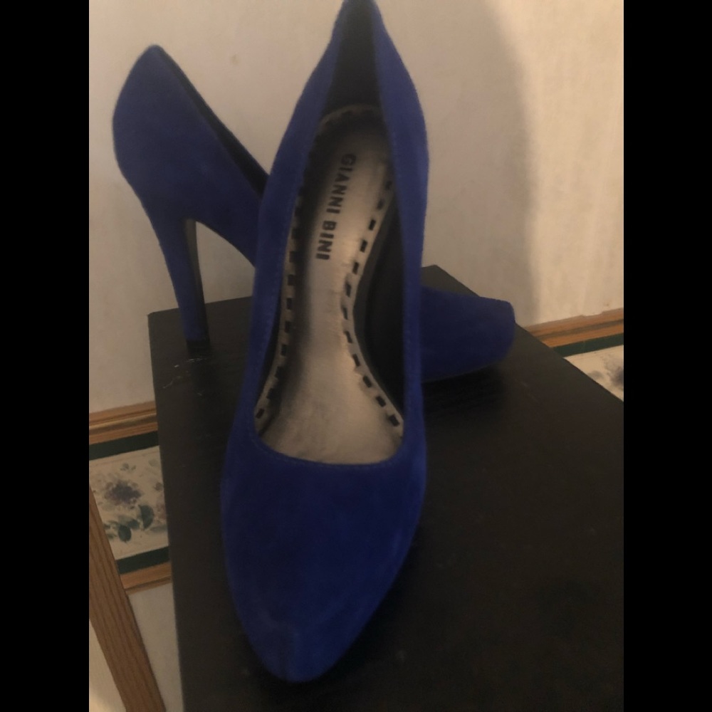 Blue suede heels